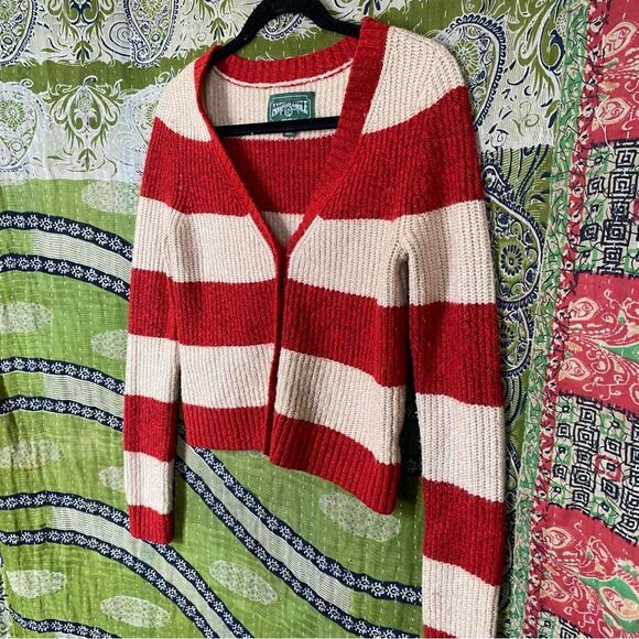 American Eagle Red/ Tan Rugby Stripe Slim Cardigan Size Extra Small - Picture 8 of 15
